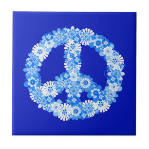 Peace Sign in Blue Tile
