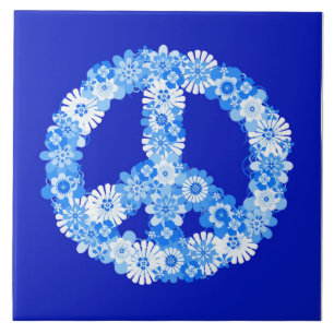 Peace Sign in Blue Tile