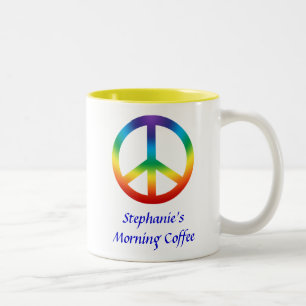 Peace Sign in Chakra Colours Two-Tone Coffee Mug