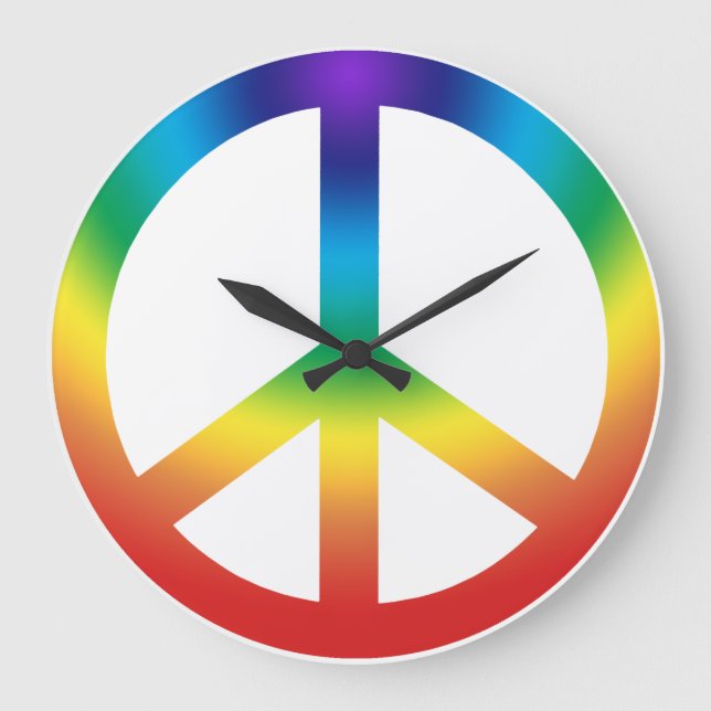 Peace Sign in Rainbow colours Large Clock (Front)