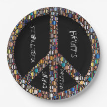Peace sign jewel portion control paper plates-blk