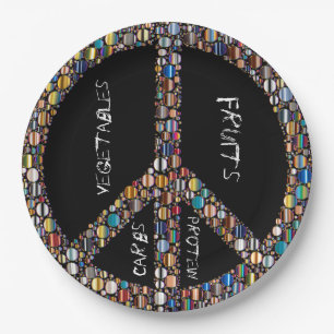 Peace sign jewel portion control paper plates-blk paper plate