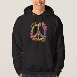 Peace Sign Love 1960s 1970s Groovy Hippie Hoodie