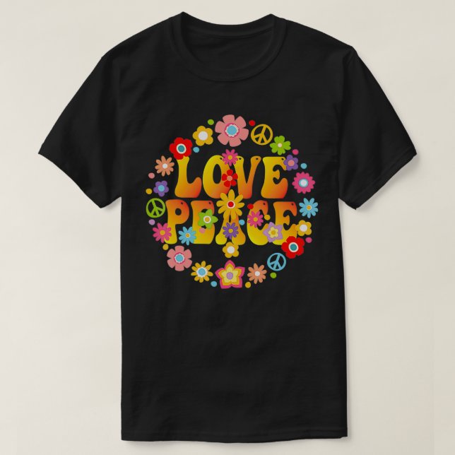 PEACE SIGN LOVE 1960s 1970s  Tie Dye Groovy Hippie T-Shirt (Design Front)