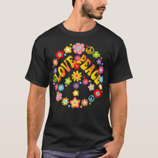 PEACE SIGN LOVE 1960s 1970s  Tie Dye Groovy Hippie T-Shirt