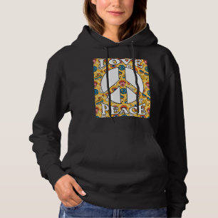 Peace Sign Love 60s 70s 80s 90s Retro Hippie Vinta Hoodie