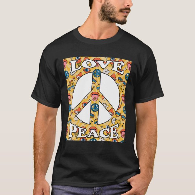 Peace Sign Love 60S 70S 80S 90S Retro Hippie Vinta T-Shirt (Front)