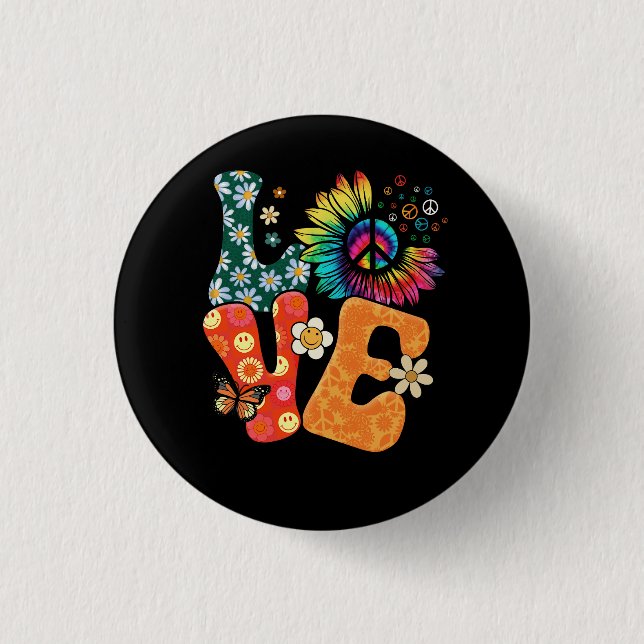 Peace Sign Love 60s 70s Costume Groovy Hippie Them 3 Cm Round Badge (Front)