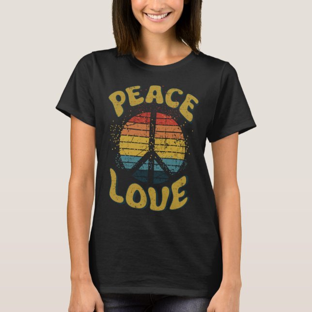 Peace Sign Love 60s 70s Costume Groovy Hippie Them T-Shirt (Front)