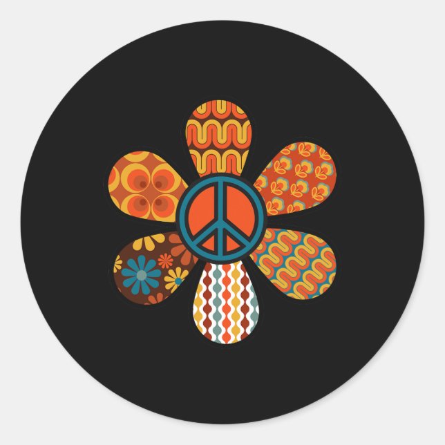 PEACE SIGN LOVE 60s 70s Groovy Hippie Costume Hall Classic Round Sticker (Front)