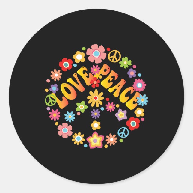 PEACE SIGN LOVE 60s 70s Groovy Hippie Costume Hall Classic Round Sticker (Front)
