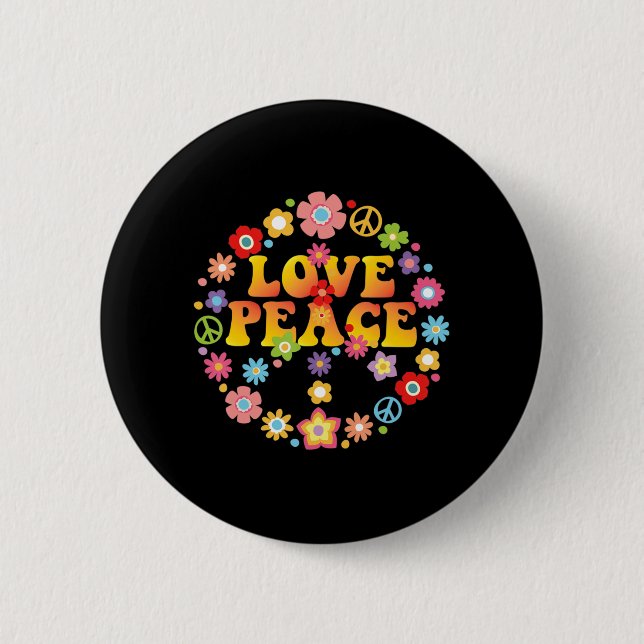 PEACE SIGN LOVE  60s 70s Tie Die Hippie Costume   6 Cm Round Badge (Front)