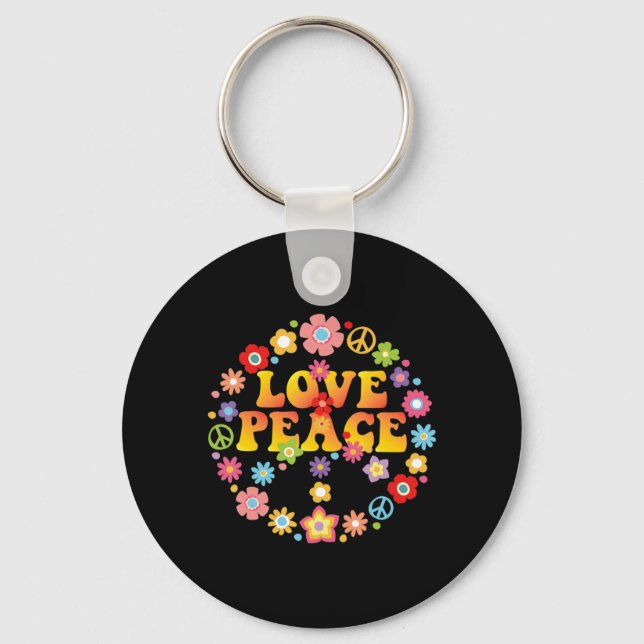 PEACE SIGN LOVE  60s 70s Tie Die Hippie Costume   Key Ring (Front)