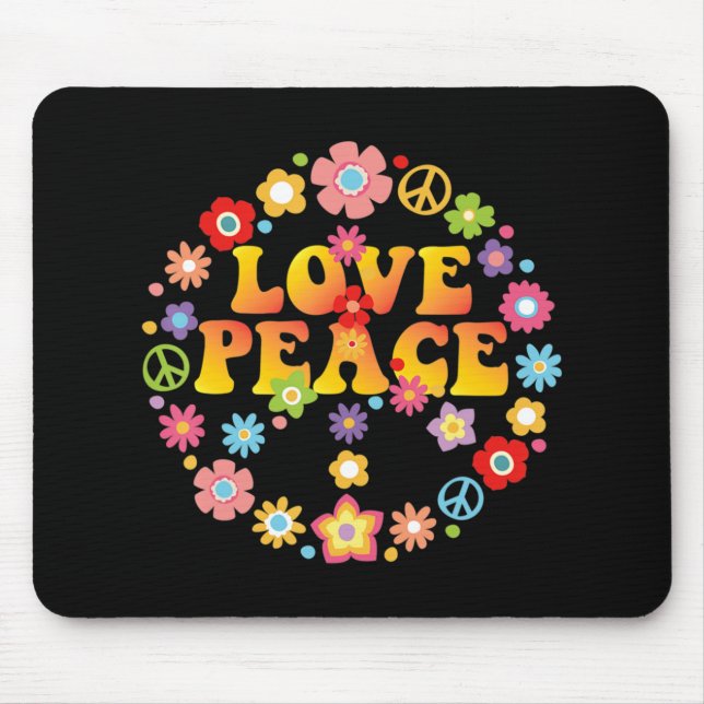 PEACE SIGN LOVE  60s 70s Tie Die Hippie Costume   Mouse Mat (Front)