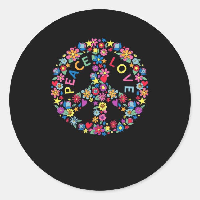 PEACE SIGN LOVE 60s 70s Tie Dye Hippie Classic Round Sticker (Front)