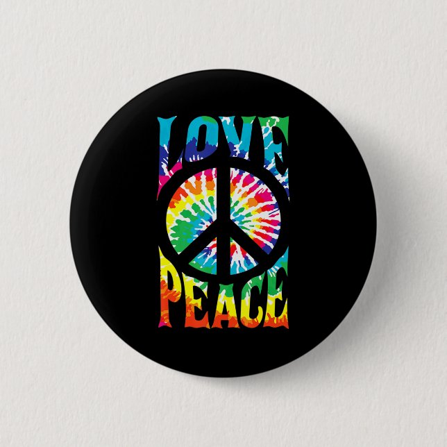 Peace Sign Love 60S 70S Tie Dye Hippie Costume  6 Cm Round Badge (Front)