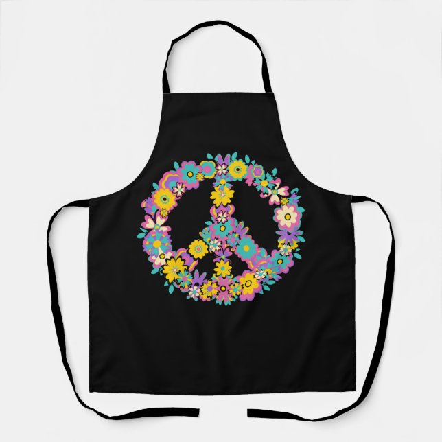 Peace Sign Love 60s 70s Tie Dye Hippie Costume Flo Apron (Front)