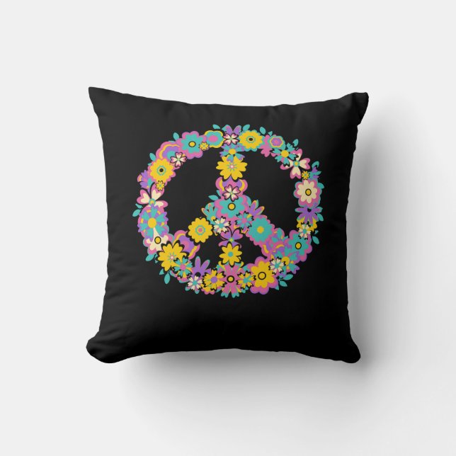 Peace Sign Love 60s 70s Tie Dye Hippie Costume Flo Cushion (Front)