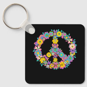 Peace Sign Love 60s 70s Tie Dye Hippie Costume Flo Key Ring