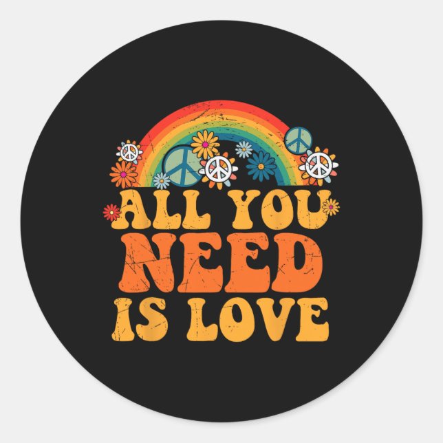 PEACE SIGN LOVE 60s 70s Tie Dye Hippie Costume Hal Classic Round Sticker (Front)