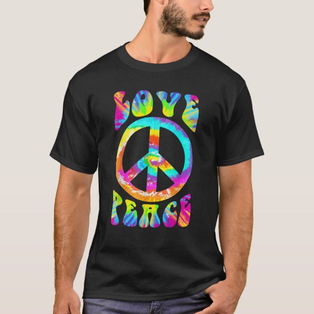 PEACE SIGN LOVE 60s 70s Tie Dye Hippie Costume  T-Shirt (Front)