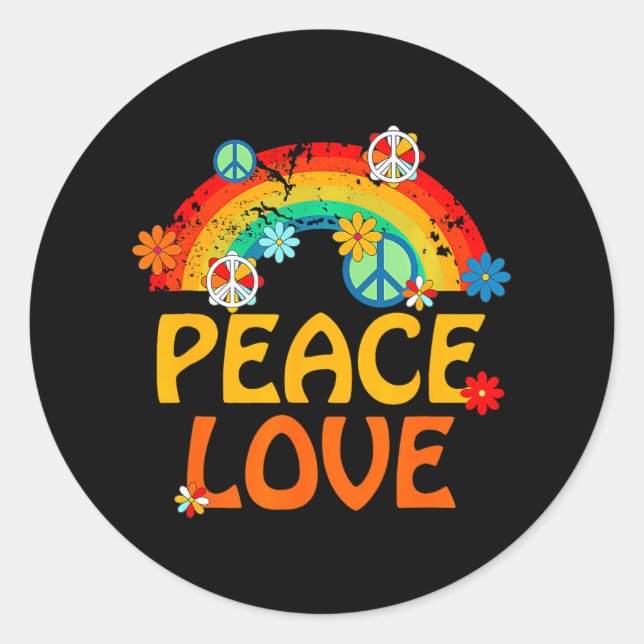 PEACE SIGN LOVE 60s 70s Tie Dye Hippie Halloween Classic Round Sticker (Front)