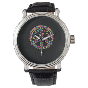 PEACE SIGN LOVE 60s 70s Tie Dye Hippie Watch