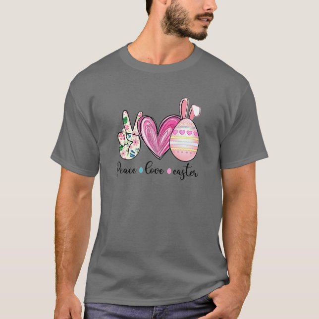 Peace Sign Love Easter Egg Hunting Funny Easter Da T-Shirt (Front)