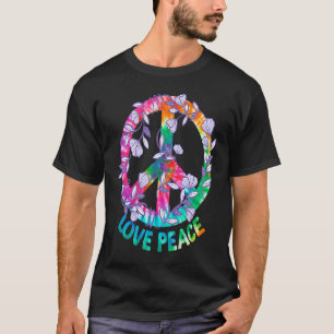 PEACE SIGN LOVE Flowers 60s 70s Tie Dye Hippie Cos T-Shirt