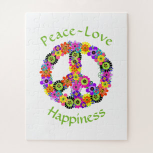 Peace Sign Love & Happiness on White Jigsaw Puzzle