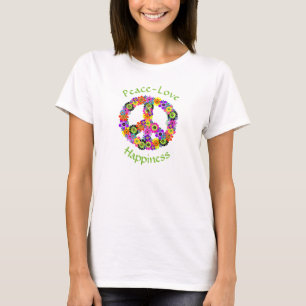 Peace Sign Love & Happiness on White T-Shirt