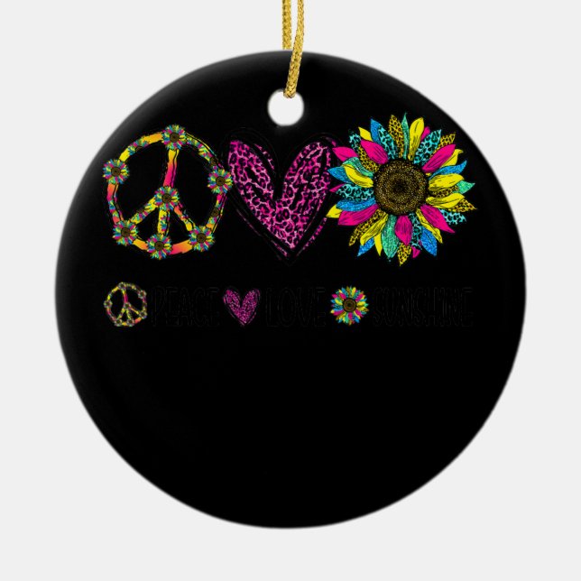 Peace Sign Love Sunshine Cute Sunflower Graphic  Ceramic Tree Decoration (Front)