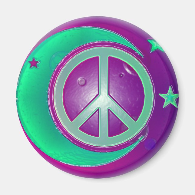 Peace Sign, Moon and 3 Stars Magnet (Front)