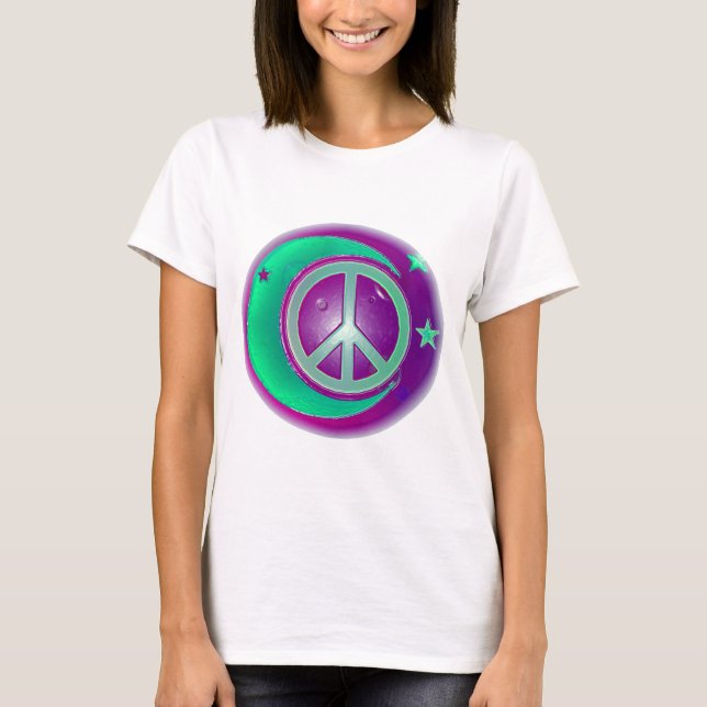 Peace Sign, Moon and 3 Stars T-Shirt (Front)