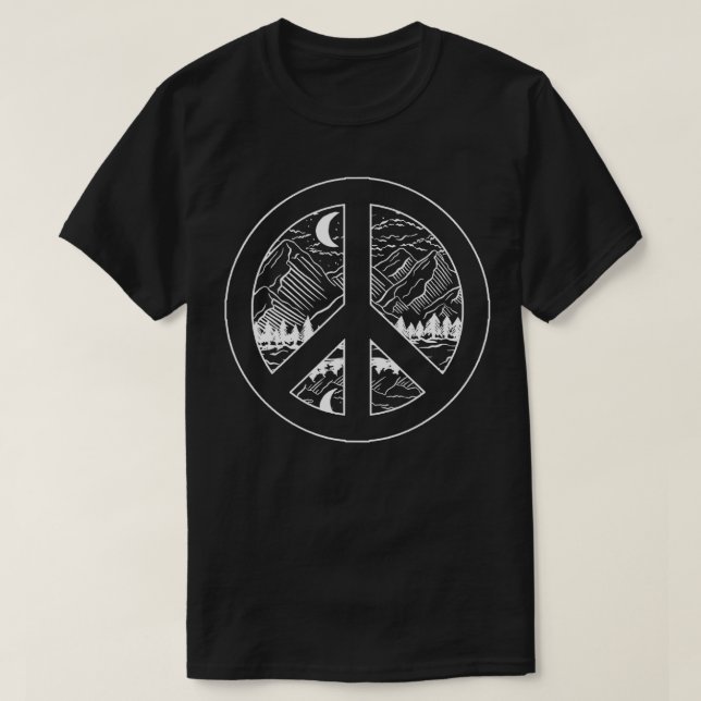 Peace sign moon clouds mountains  T-Shirt (Design Front)