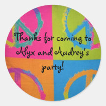 peace sign motif round sticker