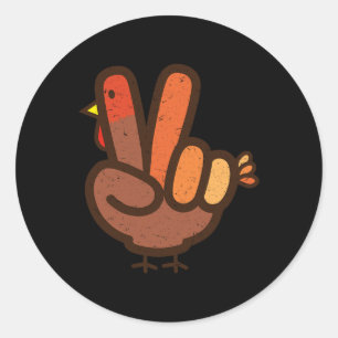 Peace Sign No Turkey Hand Kids Teens Family Thanks Classic Round Sticker