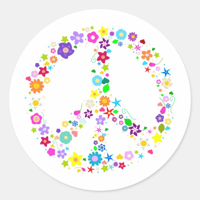 Peace sign of Flowers Classic Round Sticker (Front)