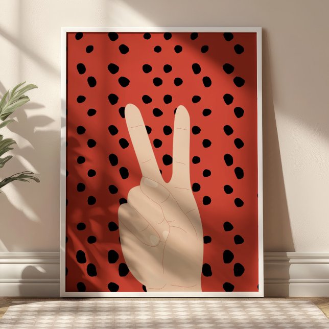 Peace Sign on Red Dotted Background Preppy Poster (Creator Uploaded)