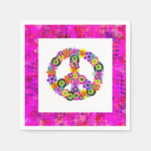 Peace Sign on White Petals Napkin