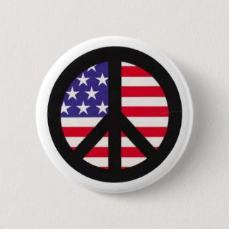 PEACE SIGN OVER AMERICAN FLAG: Custom button! 6 Cm Round Badge