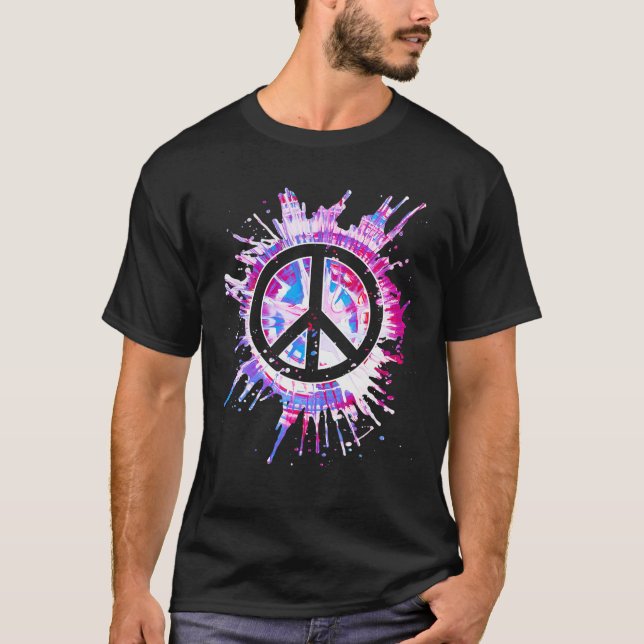 Peace Sign Paint Splatter 70 s Hippie Tie Dye Shir T-Shirt (Front)