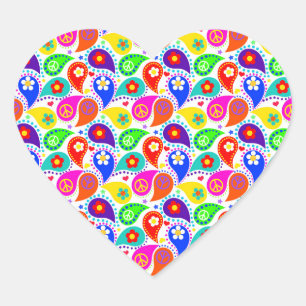Peace Sign Paisleys   Heart Shape Sticker
