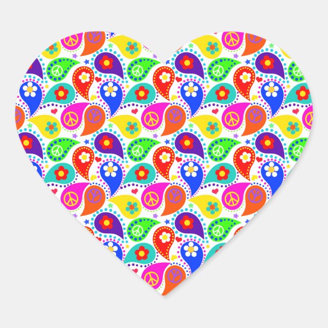 Peace Sign Paisleys | Heart Shape Sticker (Front)