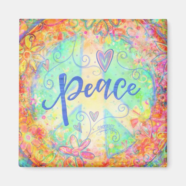Peace Sign Pastel Colourful Floral Inspirivity Magnet (Front)