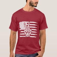 Peace Sign Patriotic American Flag Skeleton Hand
