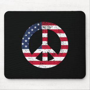 Peace Sign Patriotic Usa Flag Peace And Love Mouse Mat
