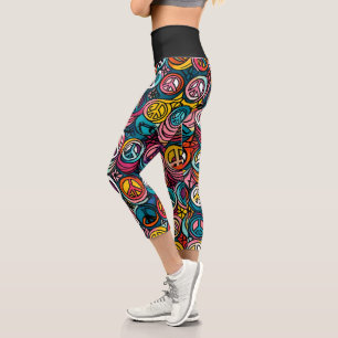 Peace Sign Pattern Capri Leggings