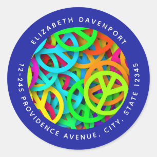 Peace Sign Pattern Groovy Sixties Vibe Address Classic Round Sticker