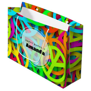 Peace Sign Pattern Groovy Sixties Vibe Birthday Large Gift Bag